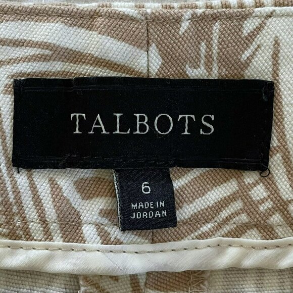 Talbots Modern Fit Crop Pants Women's Size 6 Ivory Tan Palm Print Tropical - Picture 5 of 8